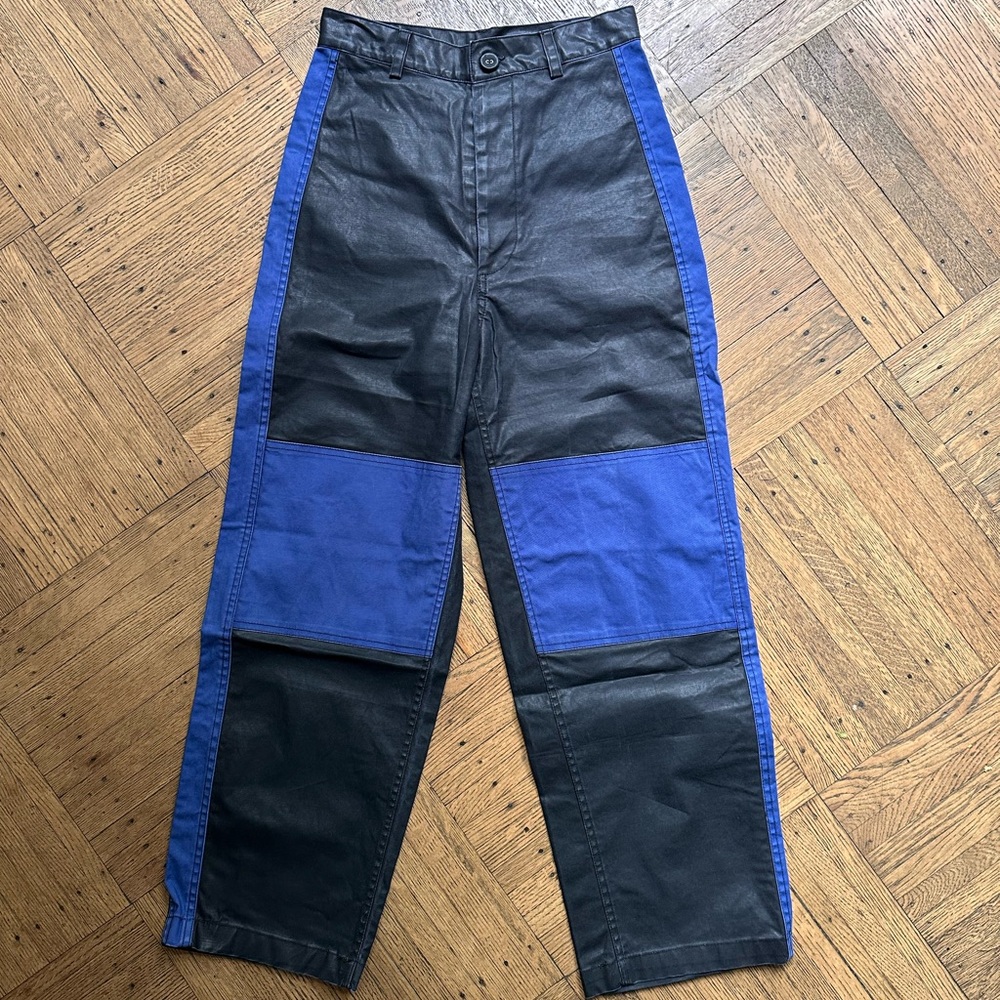 Caron Callahan Black and Blue Waxed Denim Trousers size 2